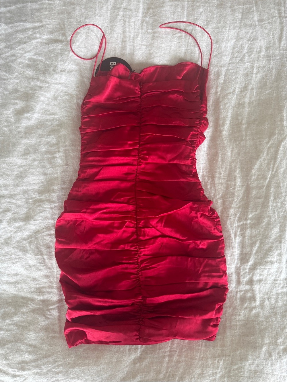 Babyboo Anastasia Red Satin Spaghetti-Strap Ruched Mini Dress - Picture 3 of 4